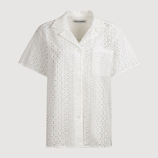 Eyelet lace Open Collar Blouse