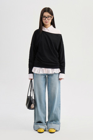 Chouetties by LUCKY CHOUETTE_Off-shoulder Sweatshirt (black)