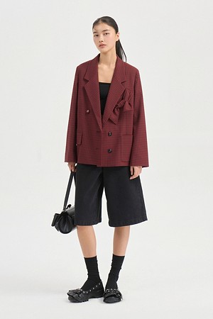 Ribbon Decorated Crop Jacket (red)