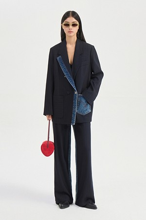 Denim, Stripe Mix Jacket (dark navy)