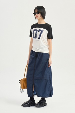 Front Zipper H-Line Banding Long Skirt (dark navy)