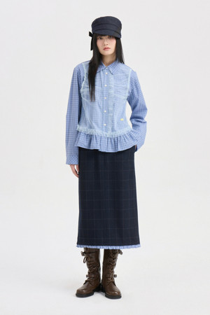 Hem Frill H-line Banding Skirt (dark navy)