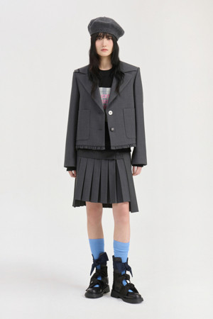 Mix Pleated Mid Skirt (grey)