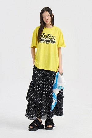 [FELIX X LUCKY CHOUETTE] Felix Print Back banding Long Skirt (black)