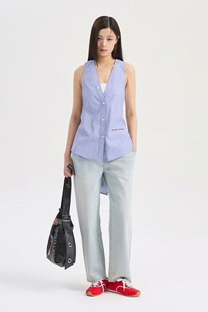 Tuck Point Baggy Fit Denim Pants (blue)