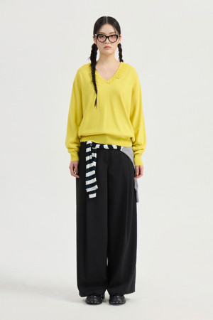 Emblem Point Back Banding Wide Pants (black)