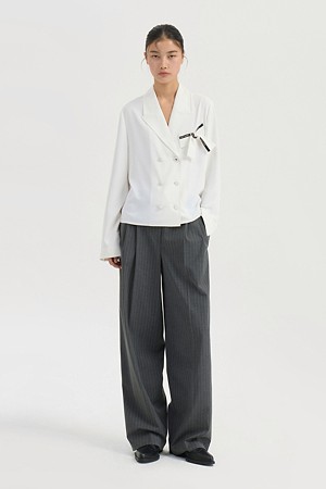Ribbon Point Double Button Blouse (ivory)
