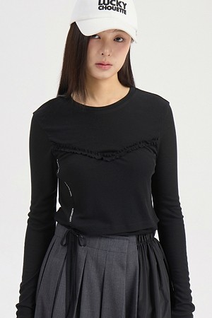 Layered Point Slim Fit Long Sleeve T-shirt(black)