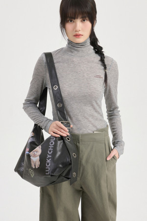 Lettering Point Turtle Neck T-shirt (melange grey)