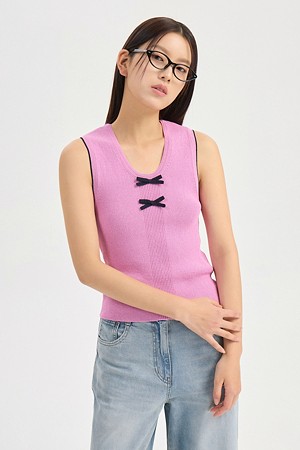 Ribbon Point Sleeveless Knit Pullover (pink)