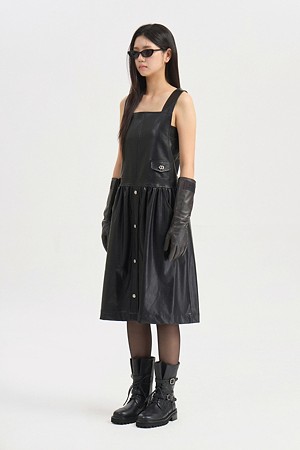 Fake Leather Sleeveless Dress (black)