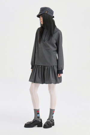 High-neck Stripe Mini Dress (grey)