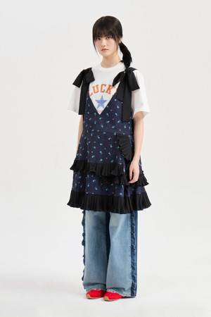 Pleated Color Blend Mid Dress (multi color)