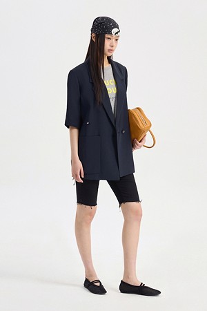 Front And Back Color Blend Short Sleeve Single Jacket (dark navy)