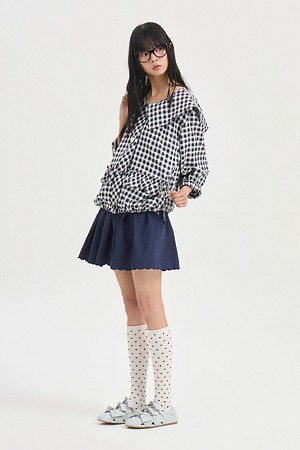 Hem Embroidery Banding Mini Skirt (navy)