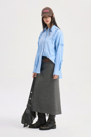 Stitch Point H Line Long Skirt (grey)