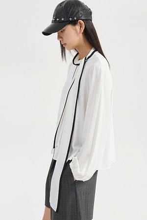 Color-Block Tie Blouse (ivory)