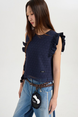 [Atelier] Frill Coloring Lace Top Blouse (navy)
