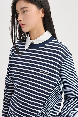 Stripe Mix Long Sleeve T-shirt (dark navy)
