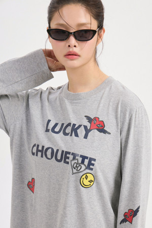 Lettering Point Loose Fit Long Sleeve T-shirt (melange grey)