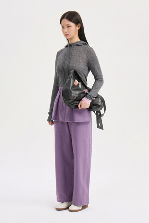 [Re-Order] Lettering Point Slim Fit Hood T-shirt  (melange grey)