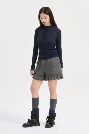 [Re-Order] Lettering Point Slim Fit Hood T-shirt  (dark navy)