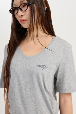 U-neck Slim-fit Short Sleeve T-shirts (melange grey)