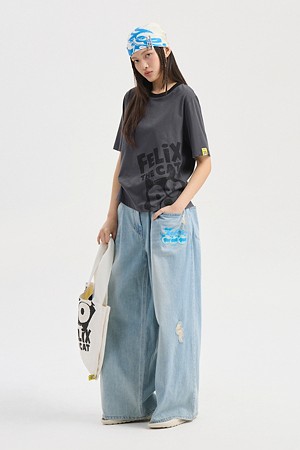 [FELIX X LUCKY CHOUETTE] Felix Print Short Sleeve T-Shirt (dark grey)