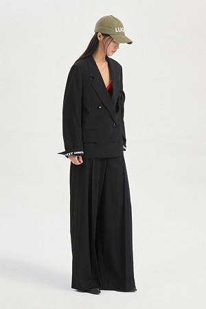 Color Mix Back-Banding Wide Pants (black)