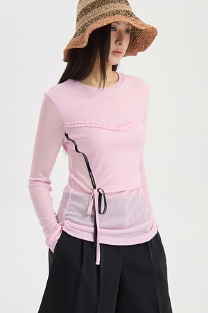 Layered Point Slim Fit Long Sleeve T-shirt(pink)
