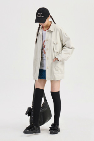 Chouetties by LUCKY CHOUETTE_ Out Pocket Washing Collar Jacket (light beige)
