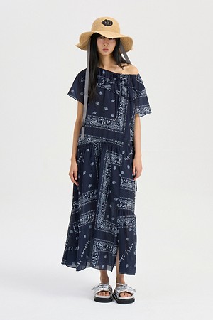 Paisley Print Long Dress (dark navy)