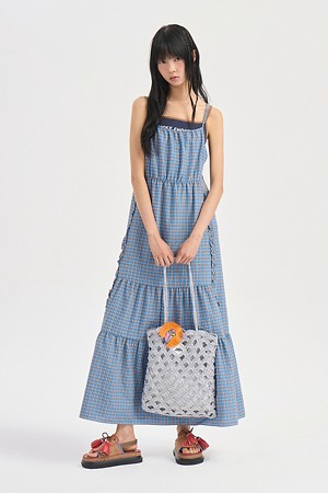 Ruffle Point Check Sun Dress (blue)