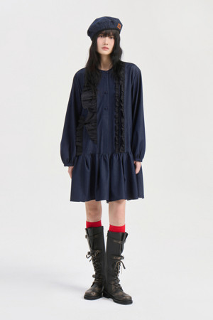 Round Frill Dress  (dark blue)