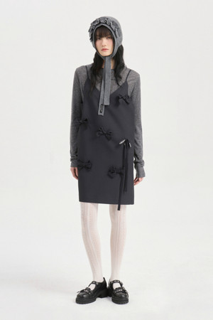 Ribbon Point Layering Mini Dress (black)