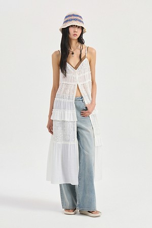 Material Mix Slip Dress (white)