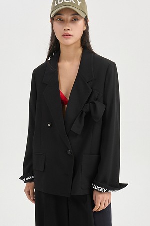 Ribbon Decorated Crop Jacket (black)