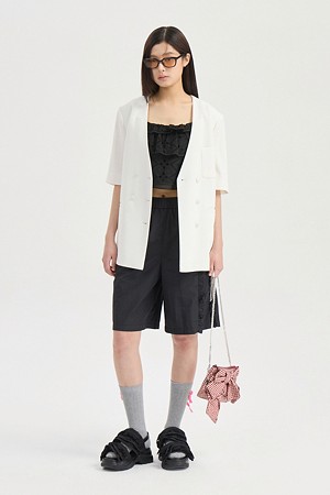 No-Color V Neck Short Sleeve Poly Jacket (ivory)