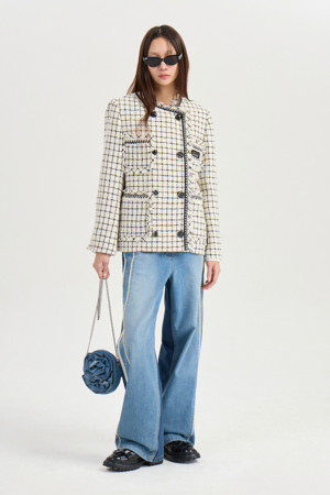 [Atelier] Collarless Tweed Jacket (ivory)