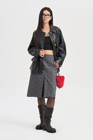 Check Dot Midi Skirt (dark grey)