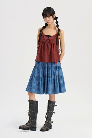 Denim Stripe Frill Banding Skirt (blue)
