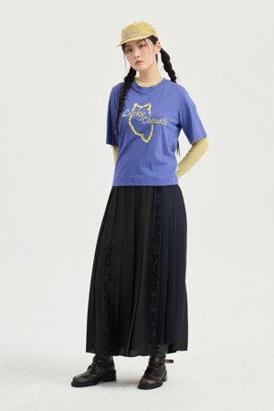 Color Mix Pleated Long Skirt (black)