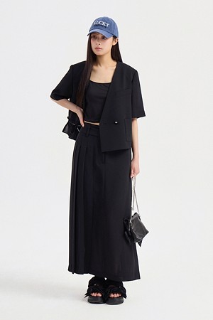 Wrinkle Point H-Line Long Skirt (black)