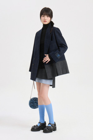 Color Mix Check Back Banding Skirt (grey)