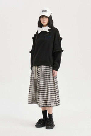 Check Mix Back Banding Skirt (beige)