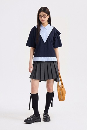 [Re-Order] Mix Pleated Mid Skirt (dark grey)
