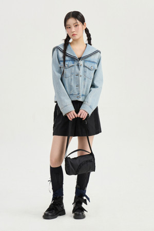 Sailor Collar Denim Jacket (blue)