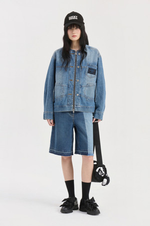 Wapen Point Collarless Denim Jacket (blue)