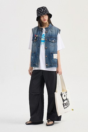 [FELIX X LUCKY CHOUETTE] Graphic Point Denim Vest (blue)