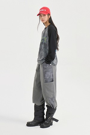 Camu Print Color-Block Jersey Banding Pants (melange grey)
